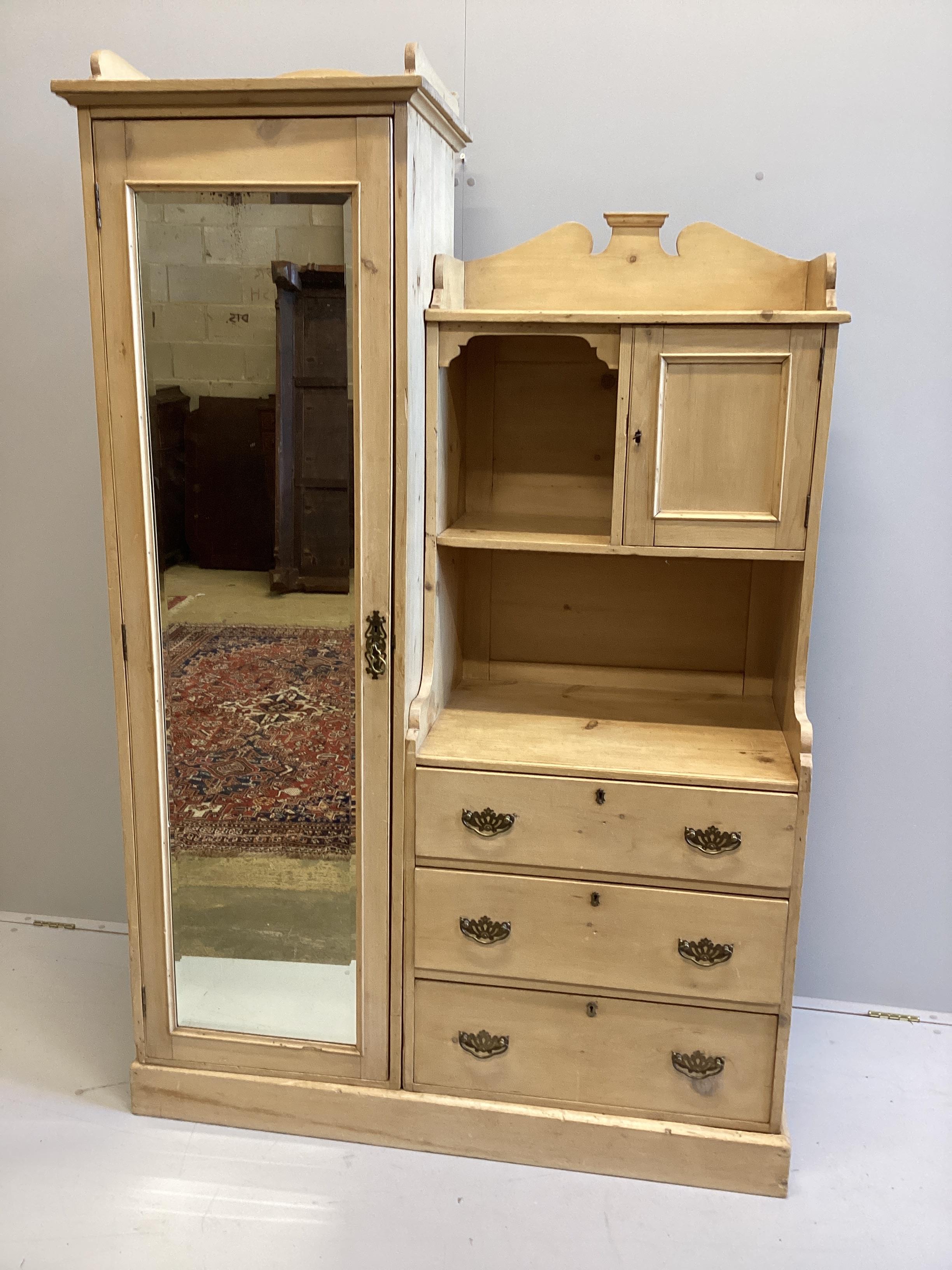 An Edwardian pine wardrobe, width 124cm, depth 54cm, height 187cm